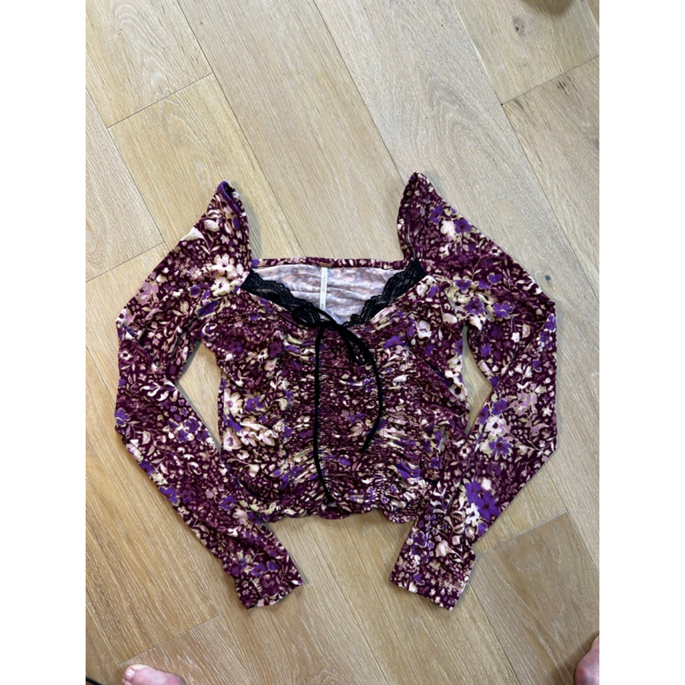 Free People Later it on Me Purple Floral Crop Top M - Picture 4 of 8